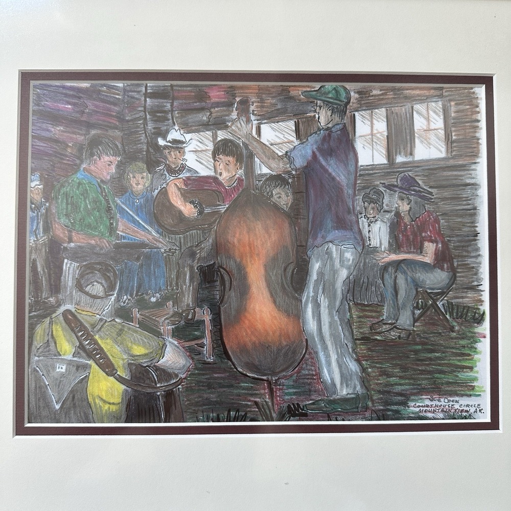 Sue Coon Folk Musicians Giclee Art Print 17x14 Inch Courthouse Mountain View AR